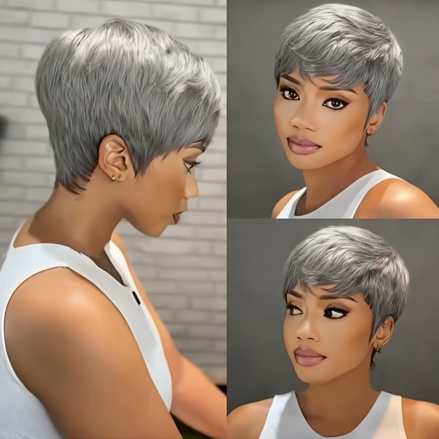 Perruque de cheveux humains brésiliens gris pour femmes