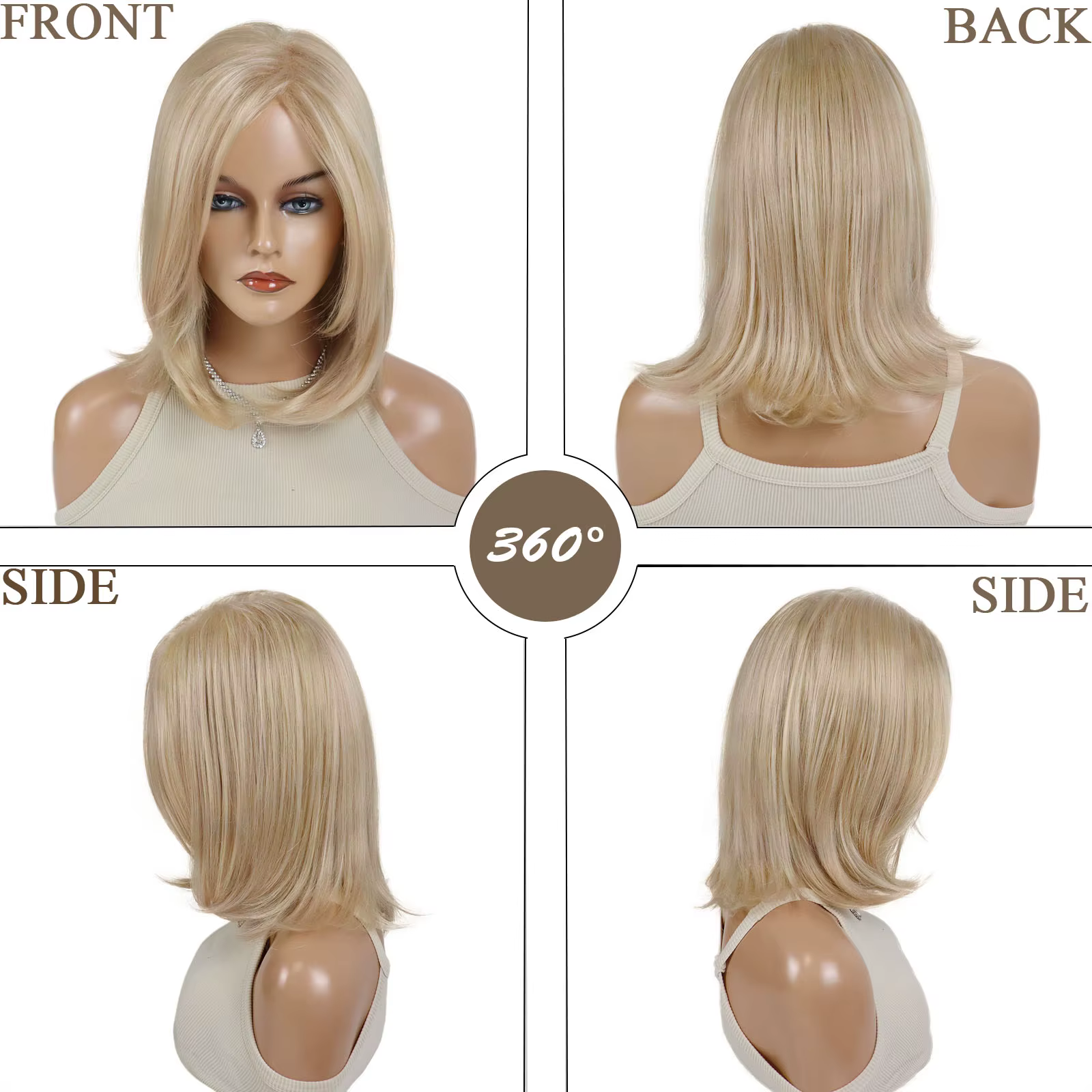 Perruques blondes courtes perruque de cheveux synthétiques avec frange