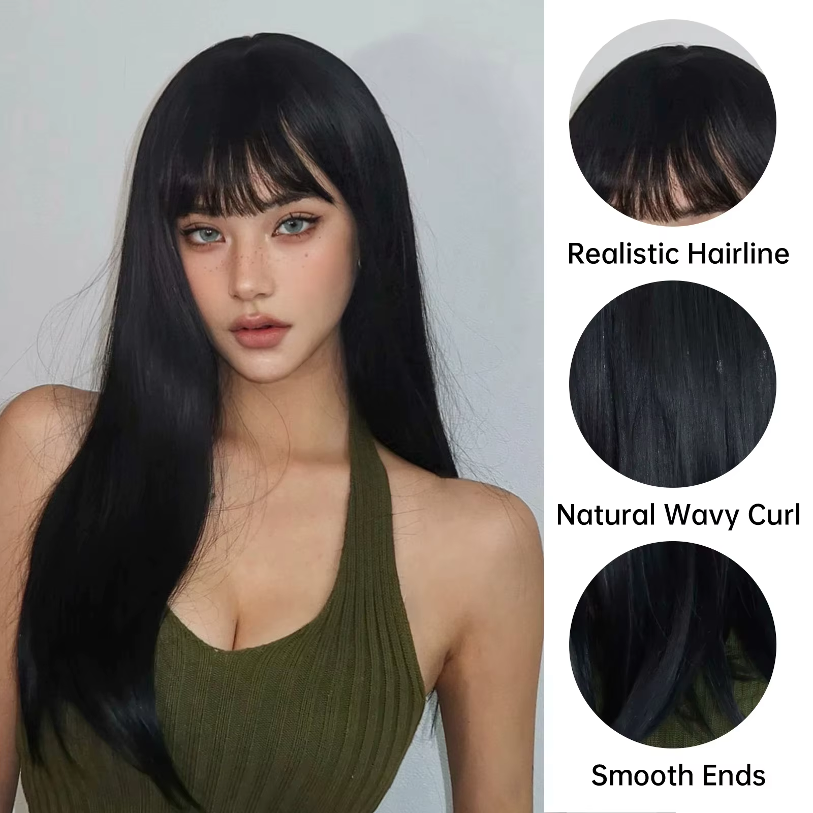 Nouvelle perruque synthétique de 26 pouces avec cheveux longs et raides – parfaite pour le cosplay d'Halloween