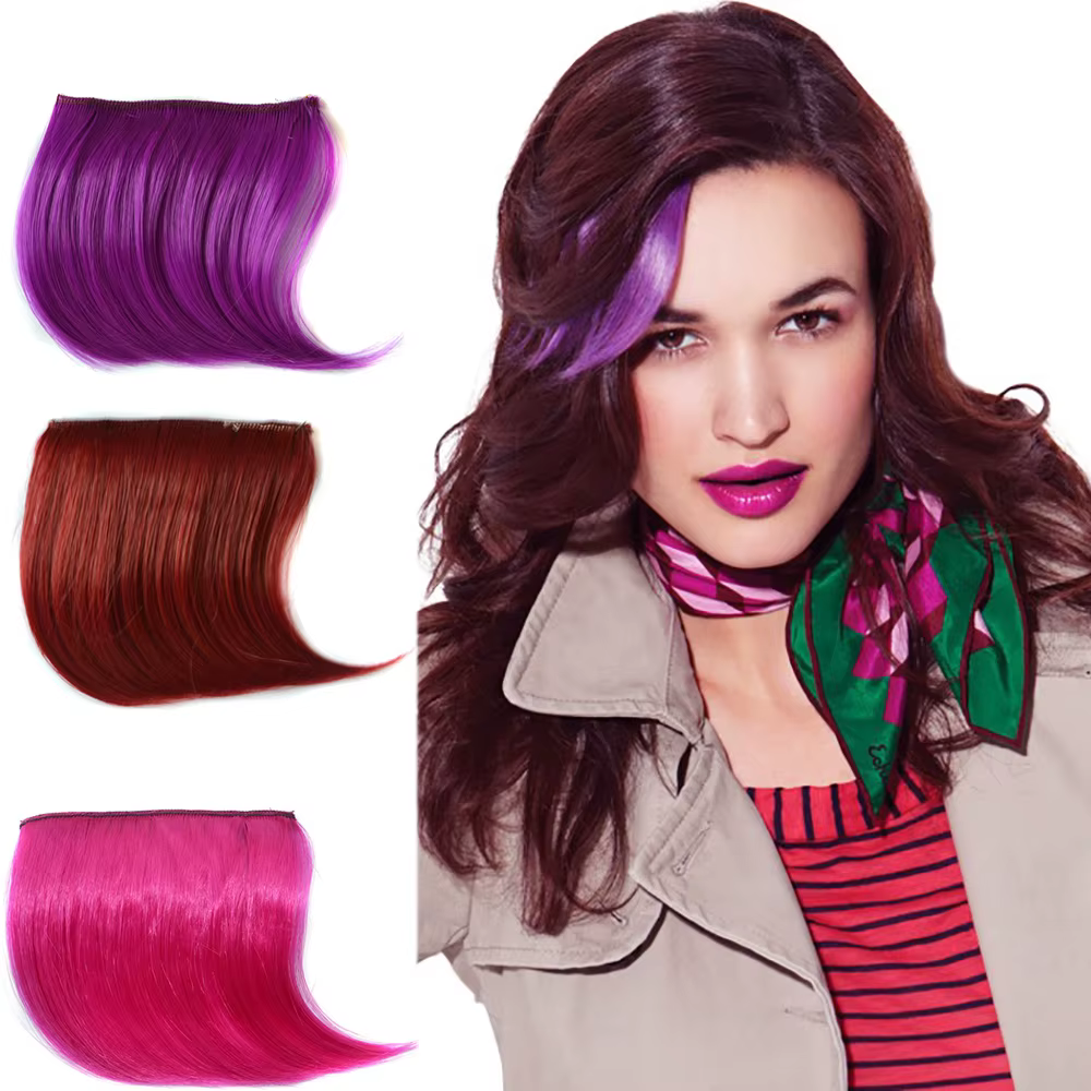 2Clips Clip-in coloré synthétique cheveux frange Extension frontale fausse