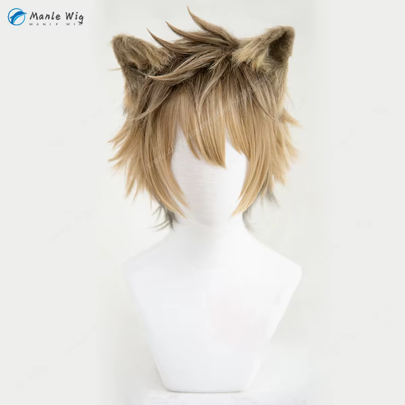 Ruggie Bucchi Cosplay perruque lin marron dégradé perruques courtes Anime Cosplay perruque résistant à la chaleur cheveux synthétiques Halloween + bonnet de perruque