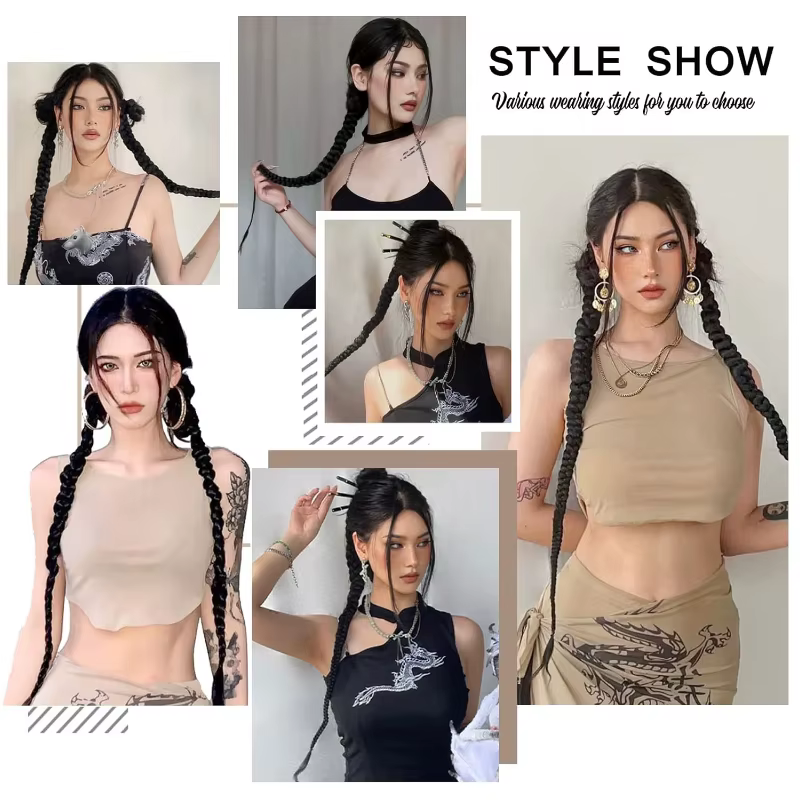 Extensions de cheveux queue de cheval tressées à la mode avec attaches