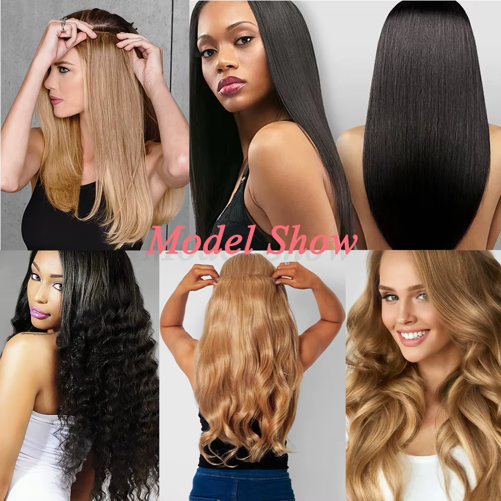 Allaosify Extensions de cheveux synthétiques 24 "fil Invisible sans pince dans