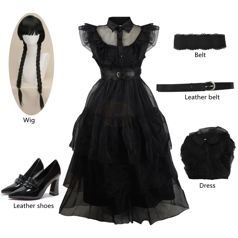 Mercredi addams Robe Perruque wednesday