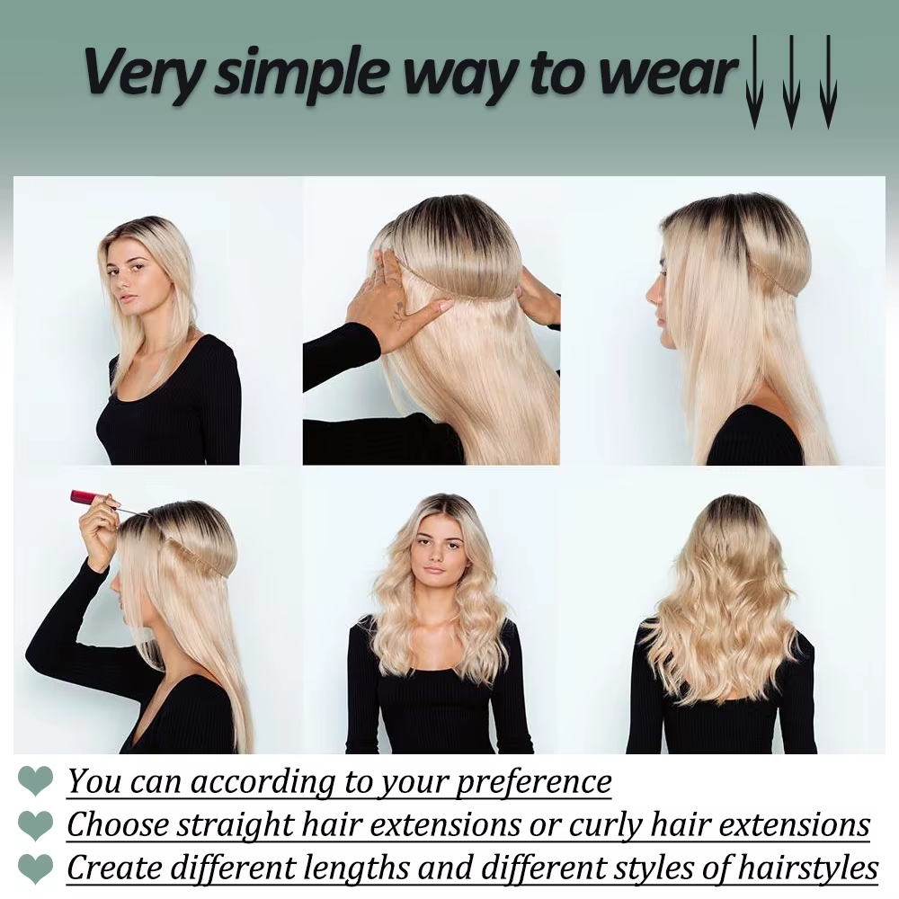 Pas de Clips Extension de cheveux naturels synthétiques artificiels postiche longue droite Blonde noir couleur mixte