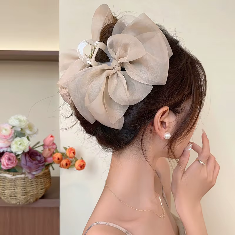 Pince à cheveux grande taille en maille avec nœud