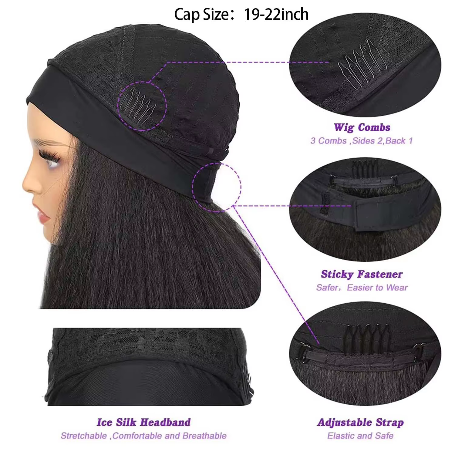 Perruque synthétique Yaki lisse et crépue pour femmes