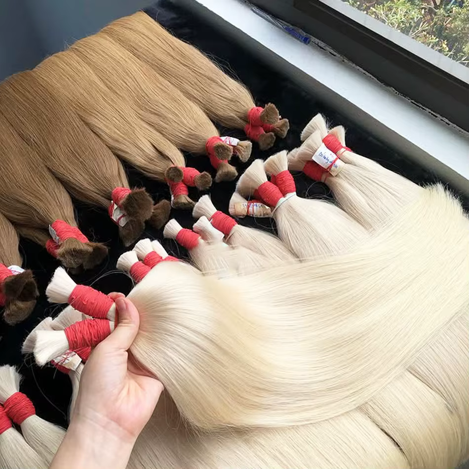 Mèches de cheveux humains lisses blonds 100% Extension