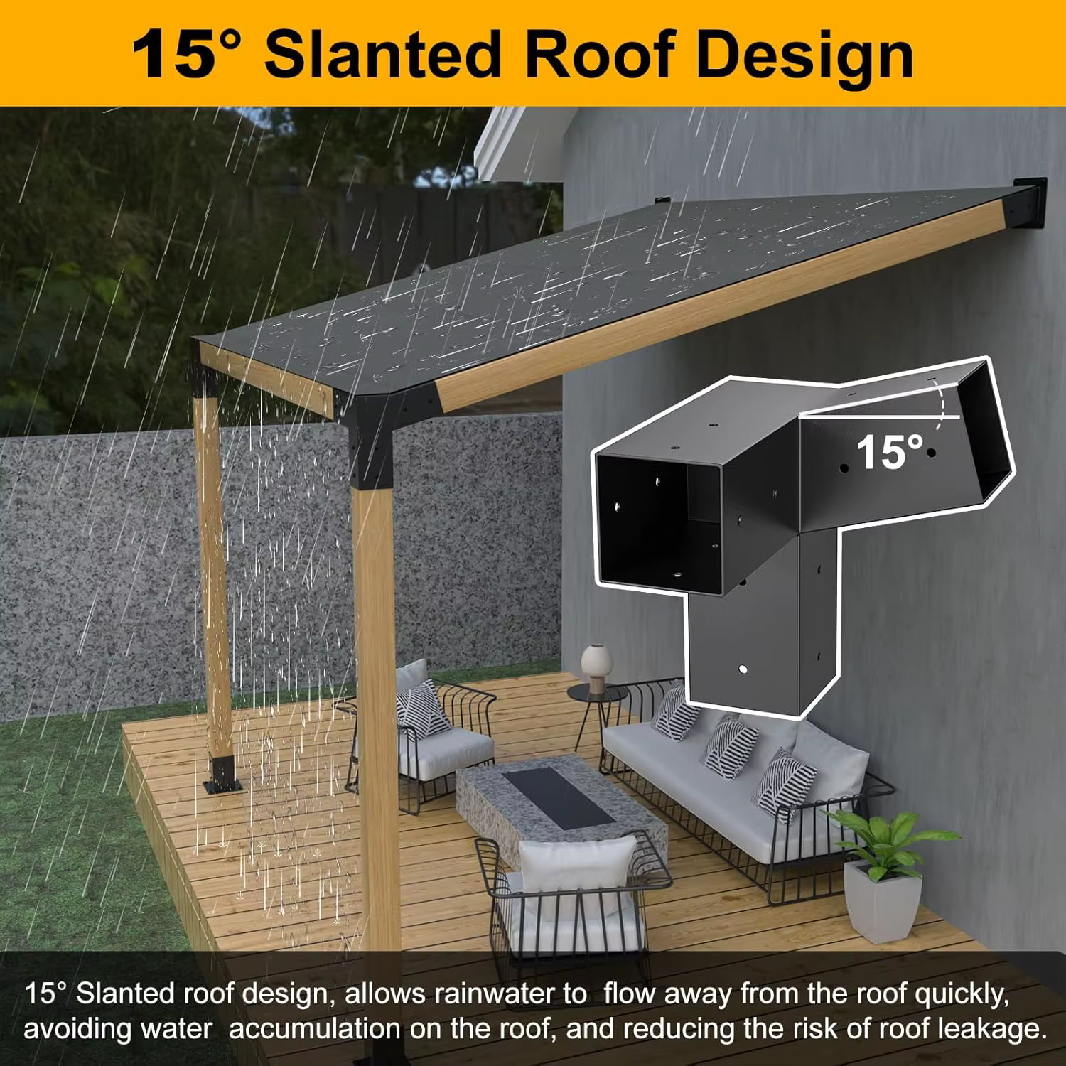Heavy 15 ° Kit de supports pour pergola à toit incliné pour bois carré de 90*90 mm