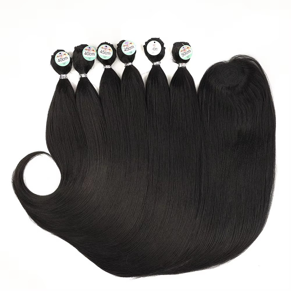 Extensions de cheveux synthétiques lisses et bouclés noirs