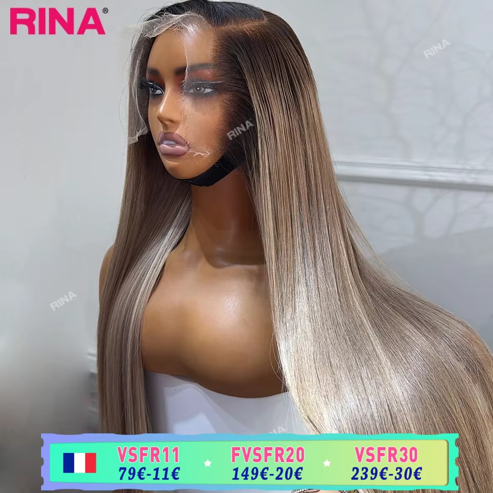 Dark Root Highlight Blonde Colorée Remy 5x5 Closure en Dentelle Cheveux Humains Perruque pour Femmes Pré-déchaussée 13x6