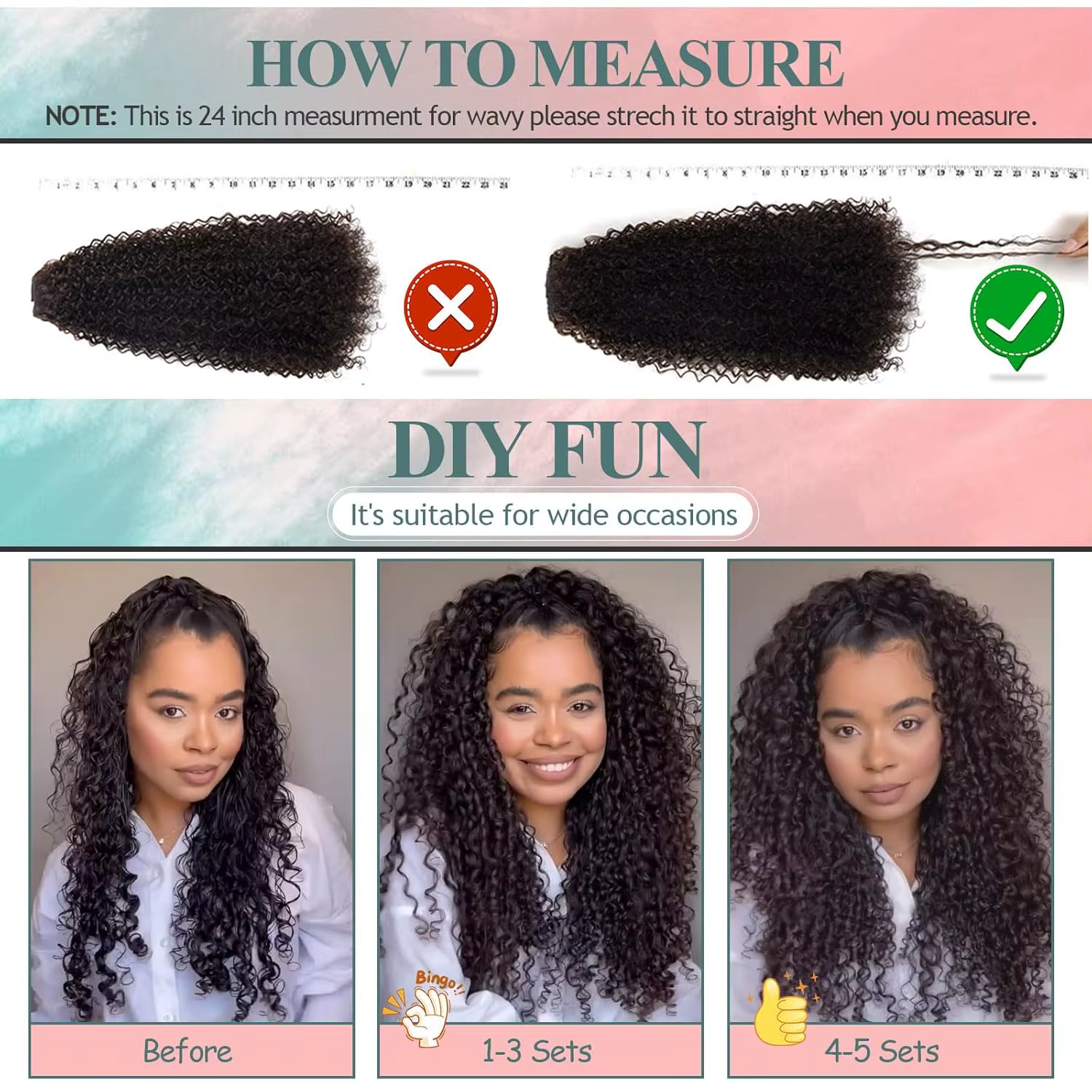 Extensions de cheveux bouclés à clipser pour femmes