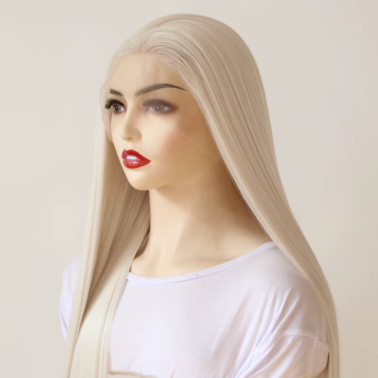 Perruque Lace Front Wig synthétique Blonde platine 13x4