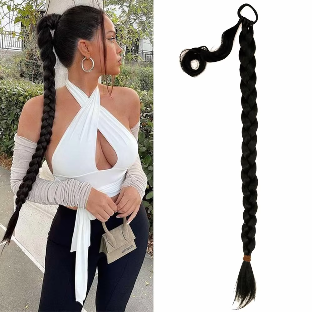30 pouces synthétique longue tressée queue de cheval cheveux bricolage droite enrouler autour