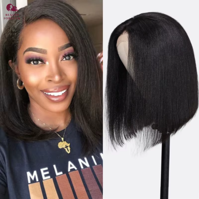 Beauty Forever 7x5 Bye Bye KNOTS sans colle BOB dentelle avant perruque Yaki droite porter Go court Bob
