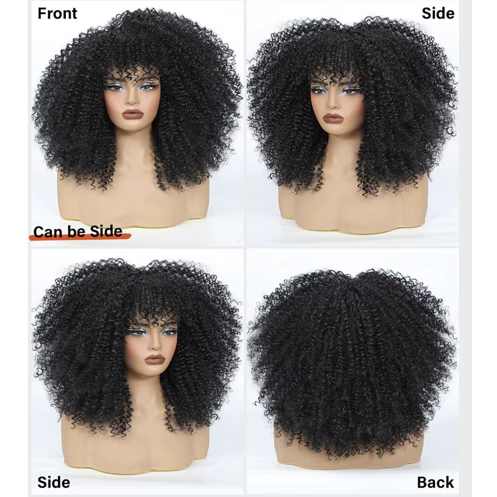 Perruque Afro Bouclée Synthétique avec Frange