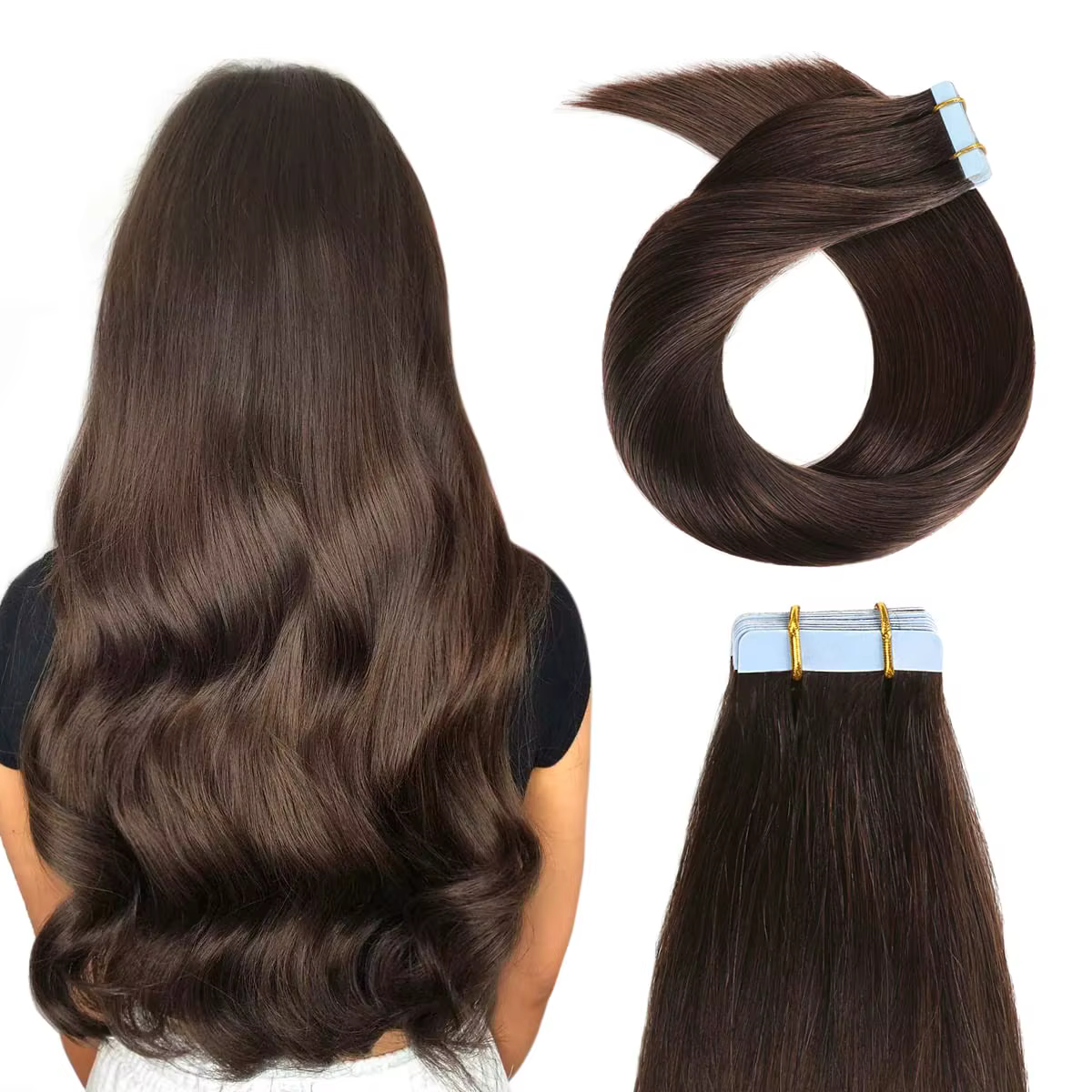 Extensions de Cheveux Humains avec Bande Adhésive pour Femme