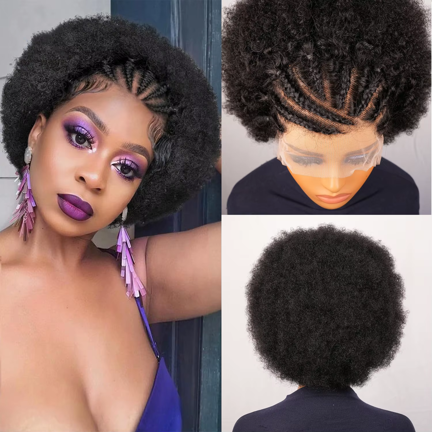 13x4 court Afro crépus bouclés Bob dentelle avant tressé perruques pour les femmes noires