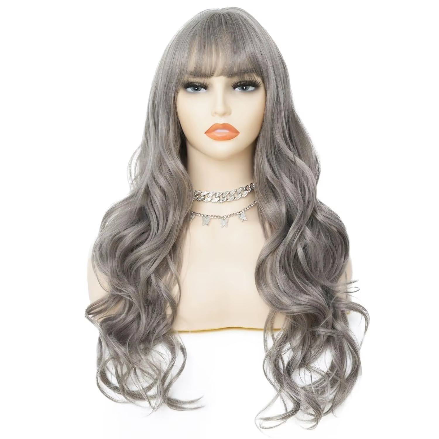 Perruque synthétique Grandma Grey de 26 pouces avec grandes vagues pour cosplay d'Halloween