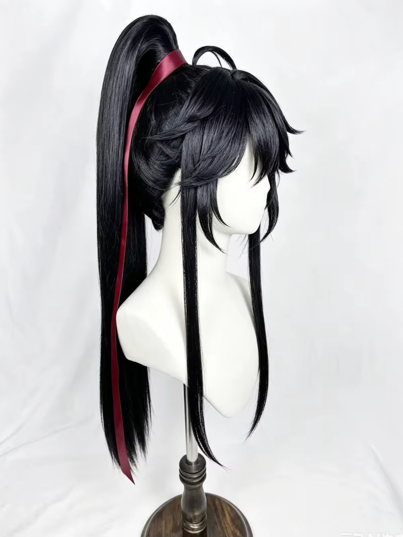 Wei wuxian style perruque grand maître de la culture démoniaque MDZS Lan Wangji noir longue queue de cheval coiffure personnalisé perruques accessoires
