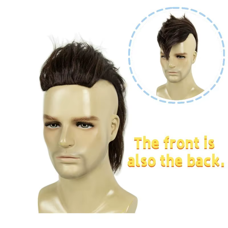 Perruque Mohawk pour hommes | Postiche pointue Punk Rock rouge et noire pour Halloween