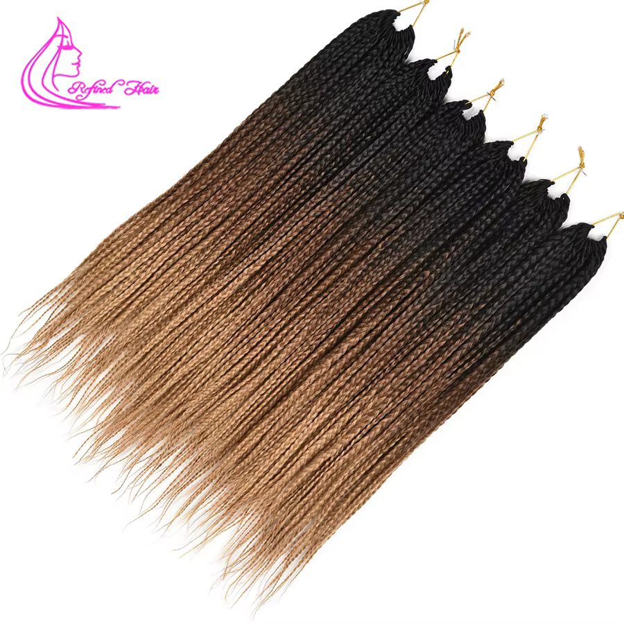 Boîte synthétique tresses 18 24 pouces de Long Ombre Crochet tressage Extensions de cheveux noir brun