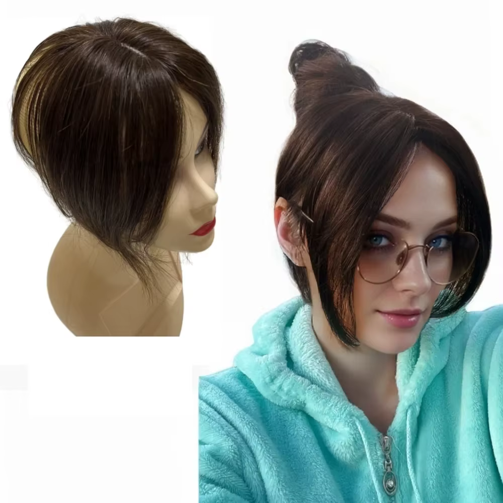 25cm pince en cheveux humains naturels Topper pour femmes frange