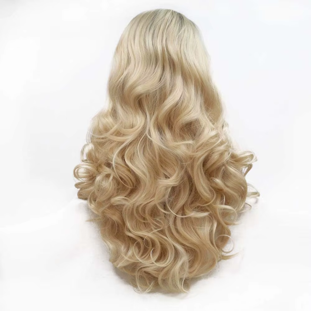 Mbre Blonde dentelle avant perruques longue corps ondulé mixte platine