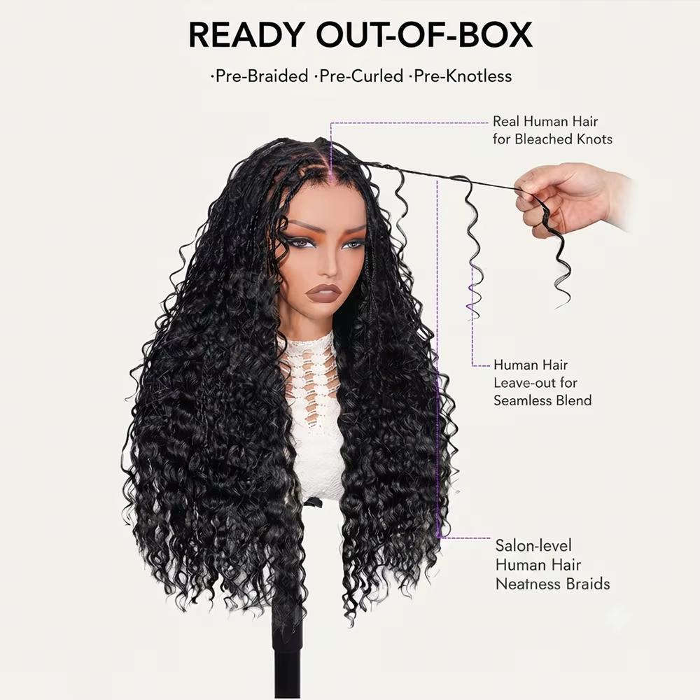 Perruques tressées sans colle en cheveux humains