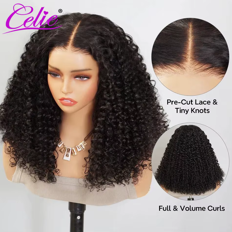 Celie pleine et volumineuse Popping perruque bouclée Pull & Go sans colle 6 × 5 HD dentelle fermeture perruque Super Double dessiné perruque de cheveux humains 250%
