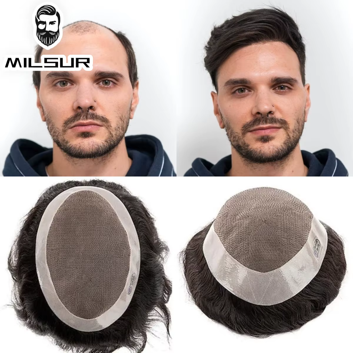 Perruque Toupet en Cheveux Naturels Mono Fin pour Homme