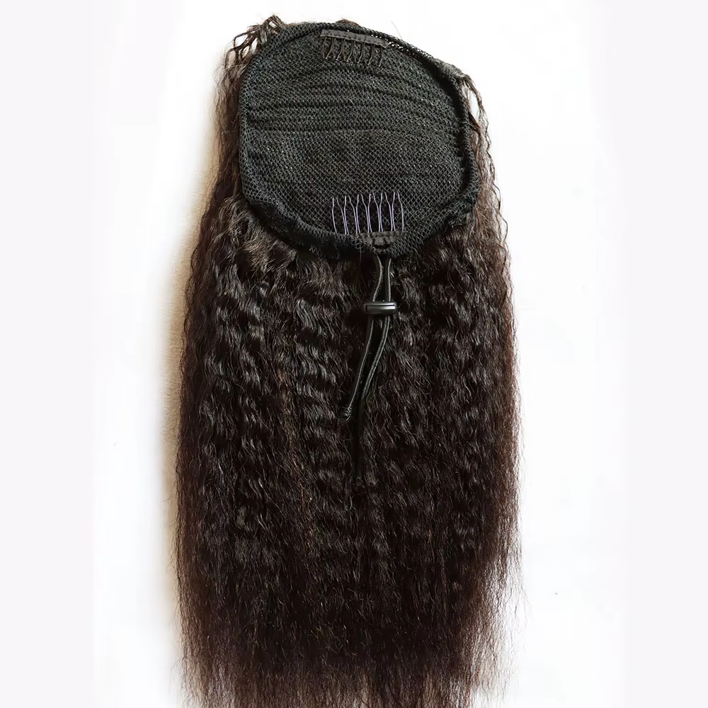 Extensions de cheveux humains dessiner des queues de cheval Jerry Afro crépus bouclés vierge pince
