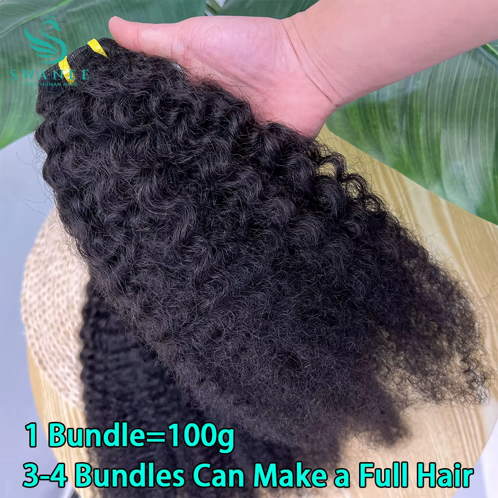 Extensions de cheveux humains vierges bruts 4C Afro Kinky Curly à double trame, lots de tissage pour femmes noires africaines, noir naturel