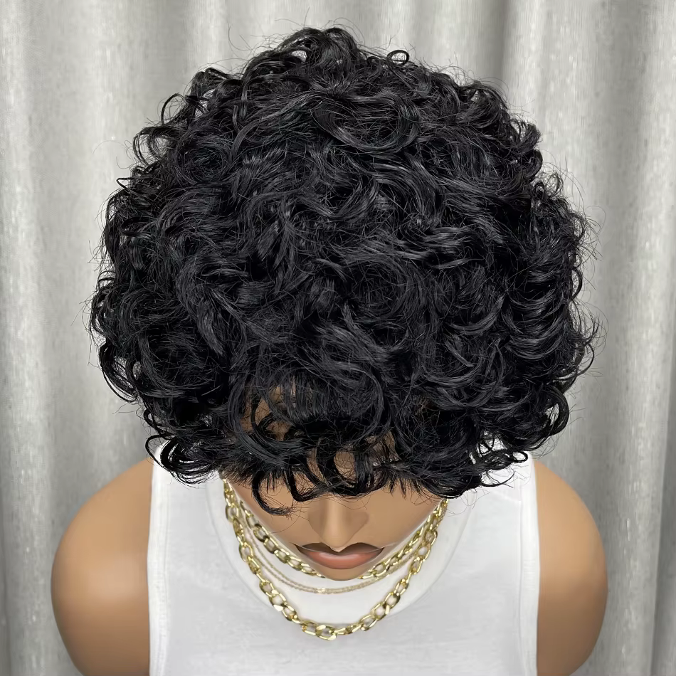 Perruque de cheveux humains crépus bouclés