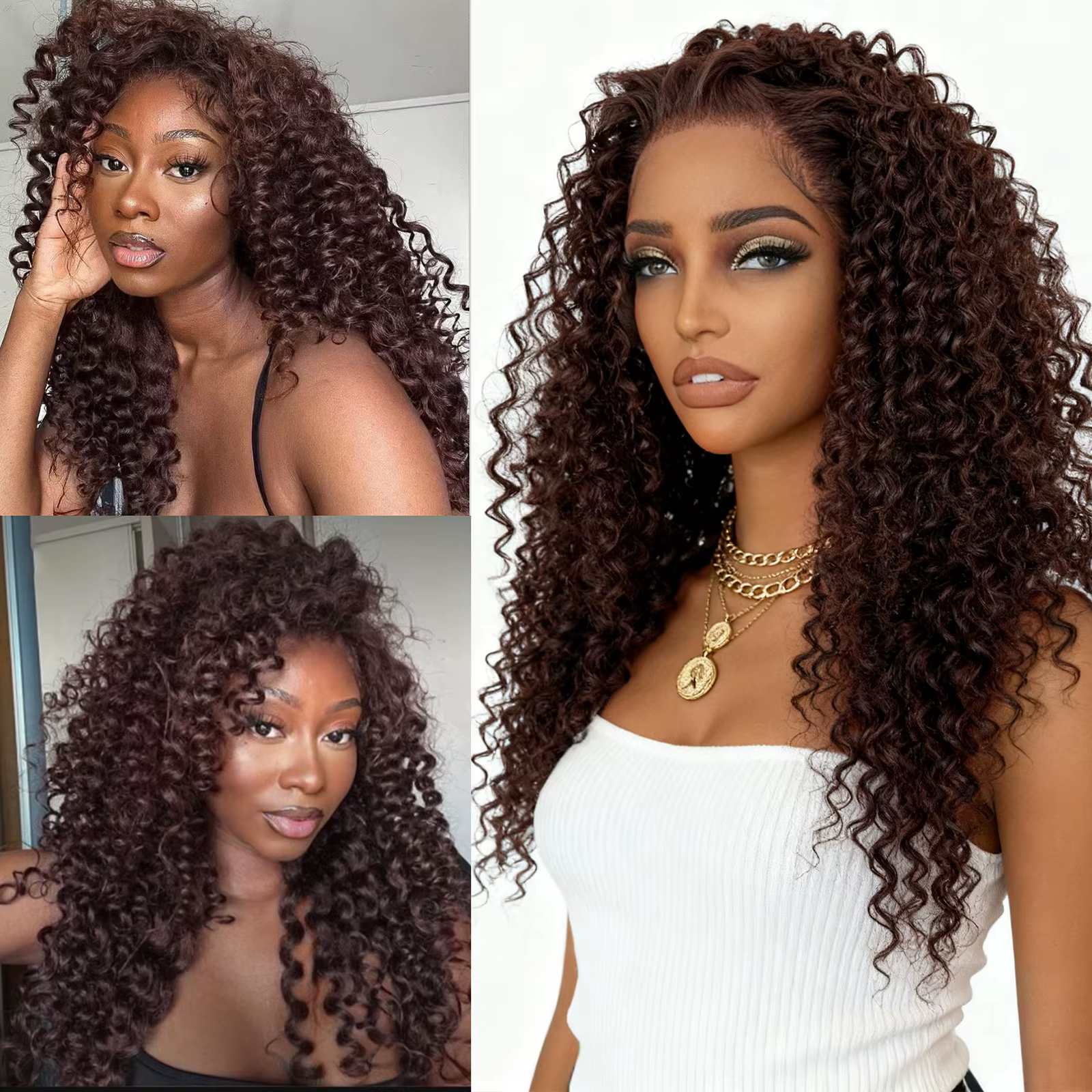 Perruque bouclée marron chocolat 13x4 Lace Front