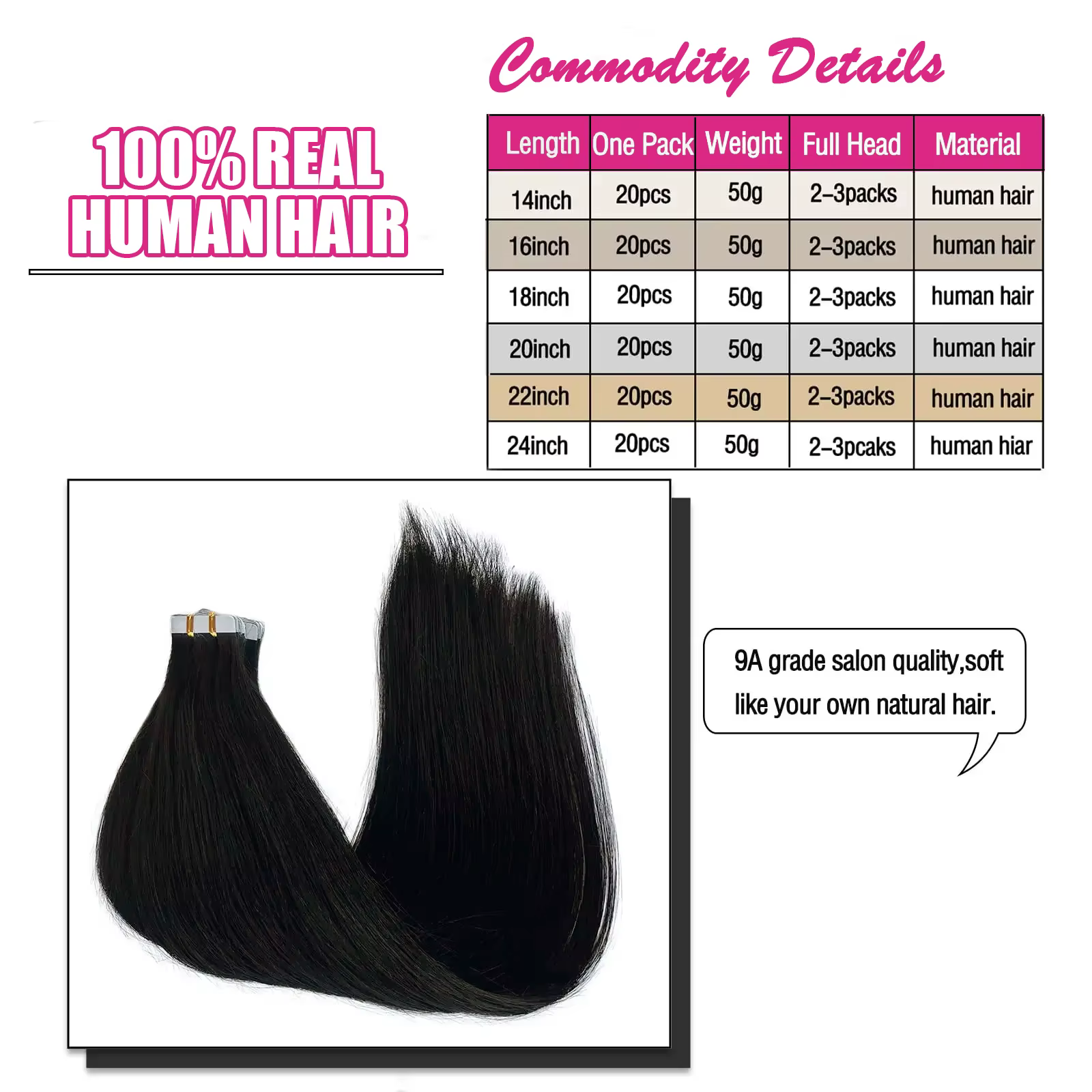 Extensions de cheveux à bandes adhésives