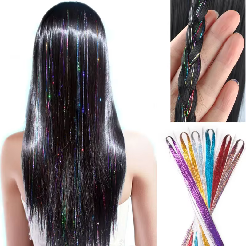 93cm coloré Bling Extension de cheveux accessoires Laser or brillant fil métallique Extensions