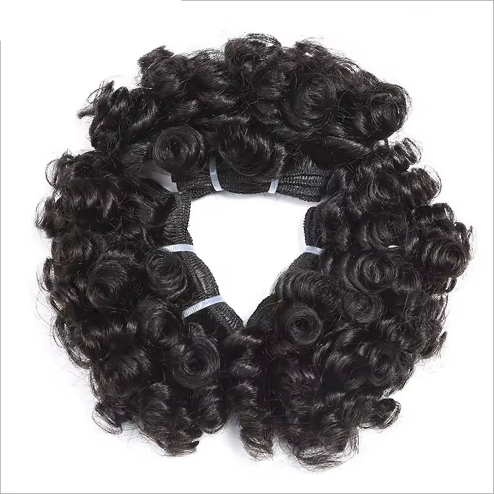 Bundles de tissage de cheveux bouclés rebondissants, cheveux brésiliens courts, document naturel, 100% cheveux humains, extensions de cheveux Remy, 3 pièces, 9A