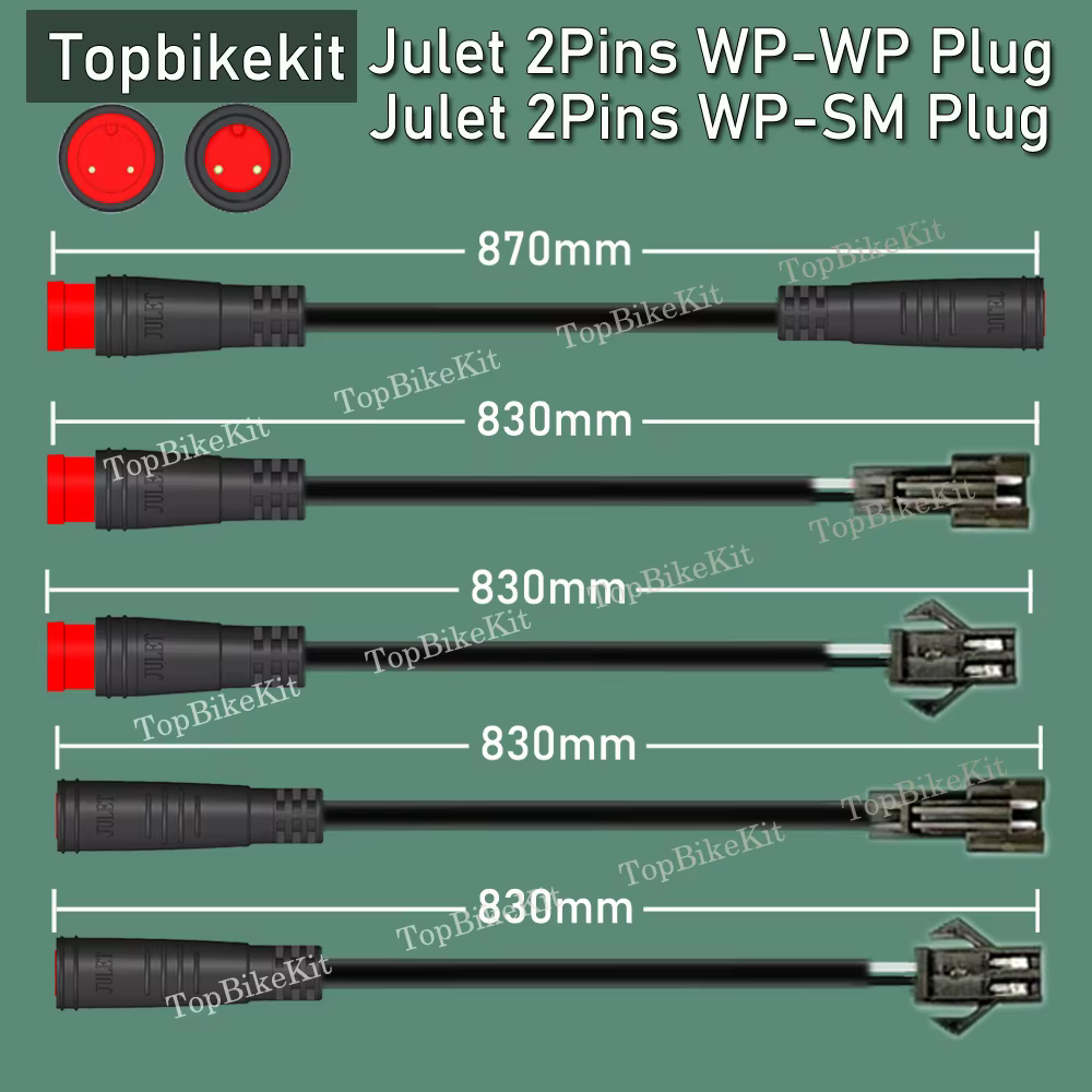Ebike Julet câble d'extension 2 broches 2P WP-WP WP-SM Julet adaptateur de câble d'extension de prise étanche pour lumière/levier de frein/capteur