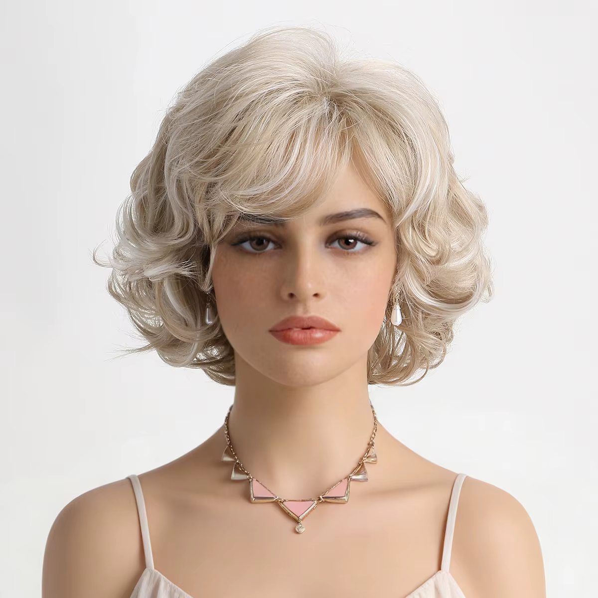 Nouvelle perruque synthétique bouclée dorée claire de 10 pouces