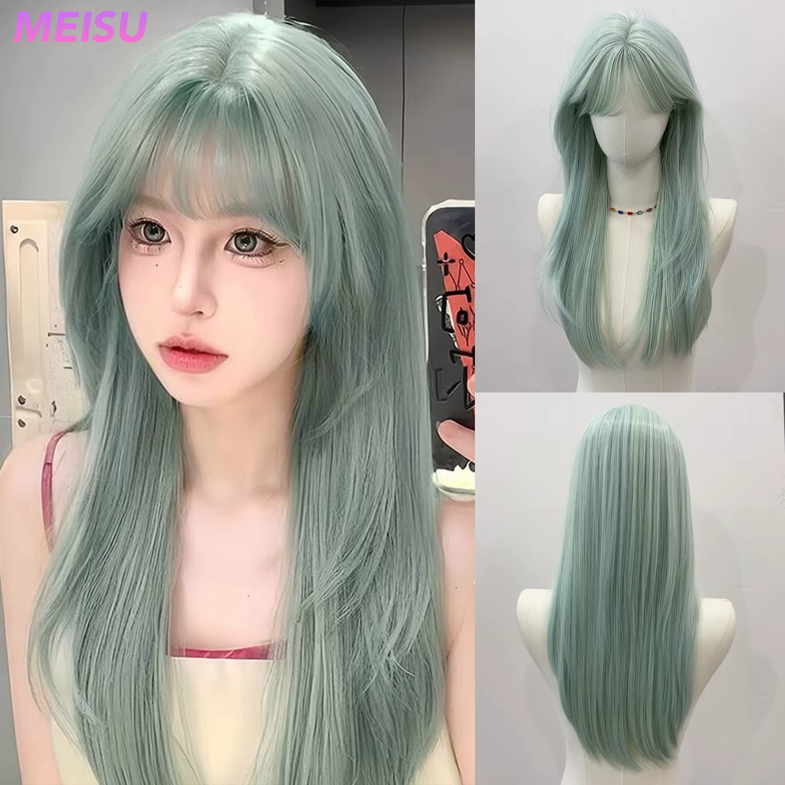 MEISU – perruque synthétique longue et lisse de 24 pouces