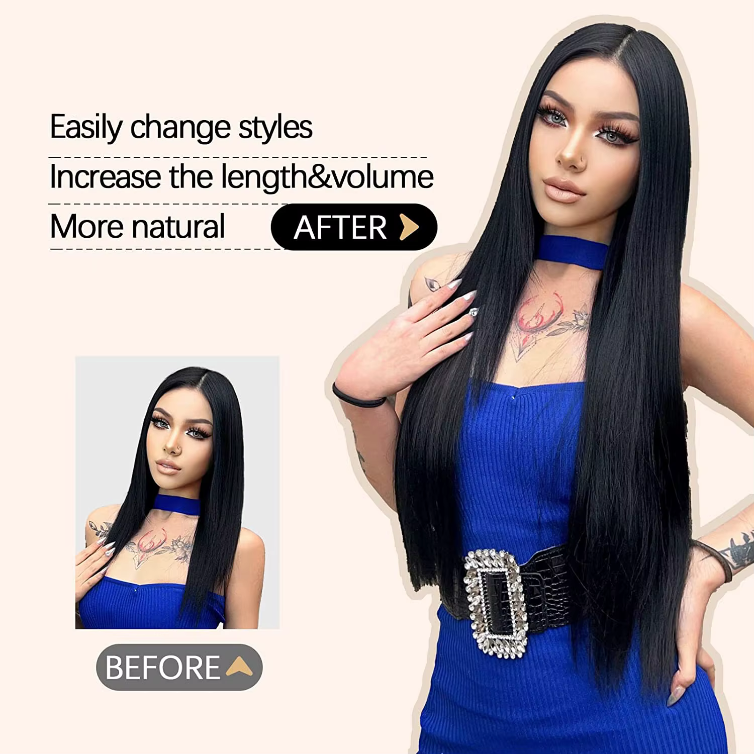 Extension capillaire synthétique longue et lisse à Clip
