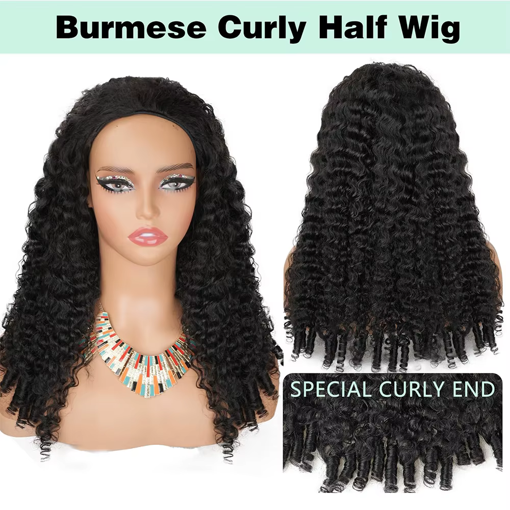 Birman bouclés 3 en 1 demi perruques cheveux humains sans colle perruque