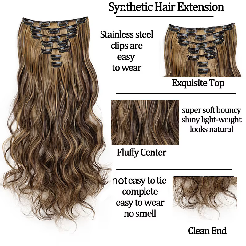 Extensions capillaires synthétiques longues bouclées à Clip