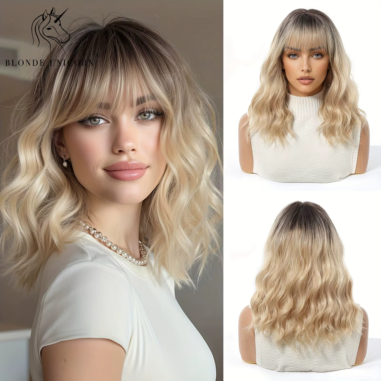 Perruque synthétique ombrée marron à blond