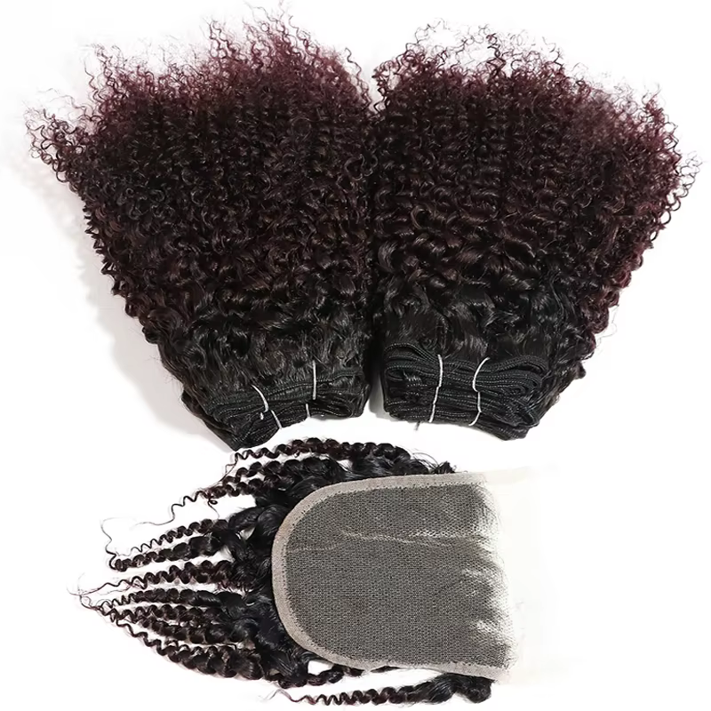 Bundles de cheveux brésiliens bouclés caution Curl avec fermeture