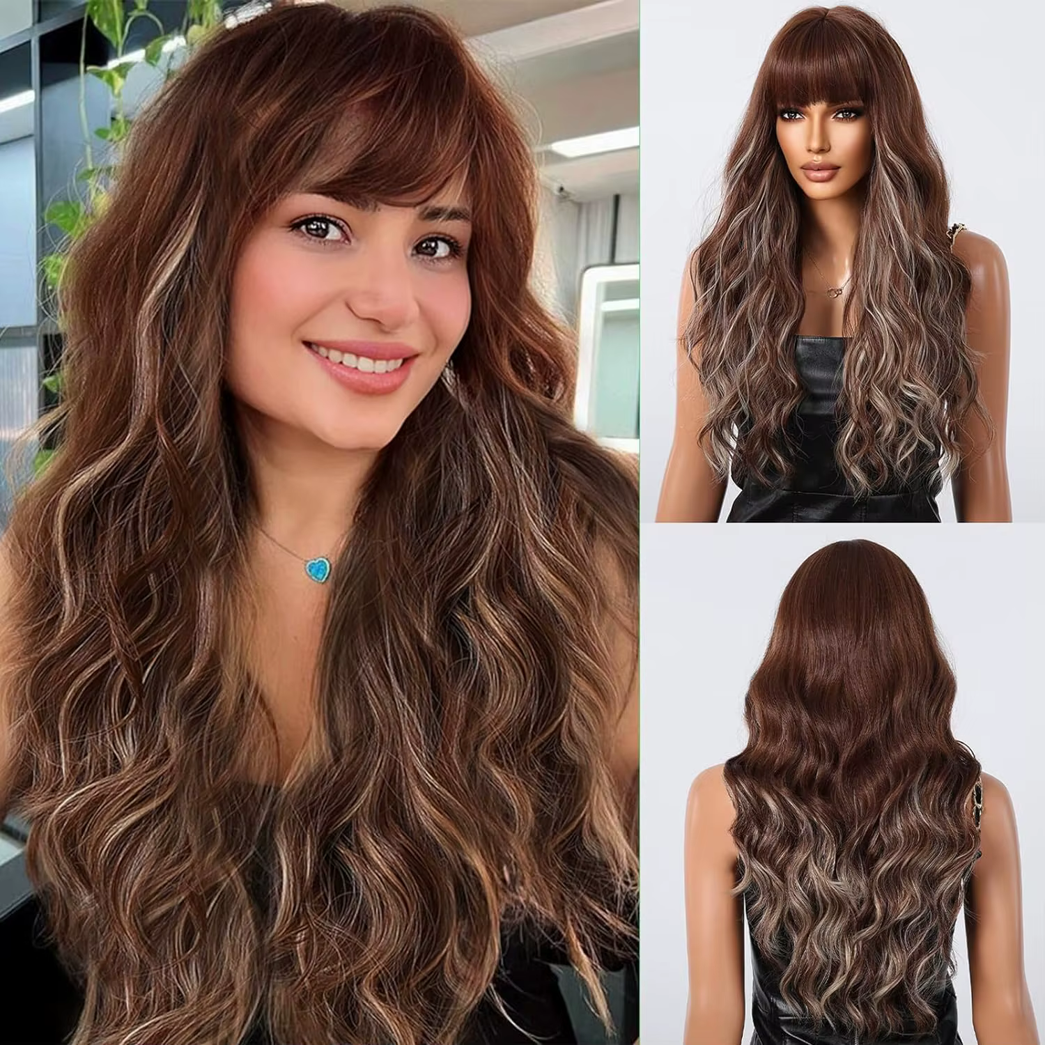 EASIHAIR – perruques synthétiques longues ondulées et bouclées à reflets bruns pour femmes
