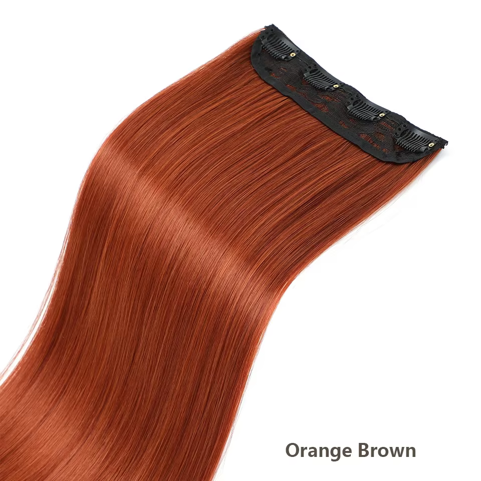 Extensions de cheveux lisses blondes orange de 24 pouces avec clips, ombré marron6 # Highlight P27/613 # 4 pièces/paquet de cheveux synthétiques résistants à la chaleur
