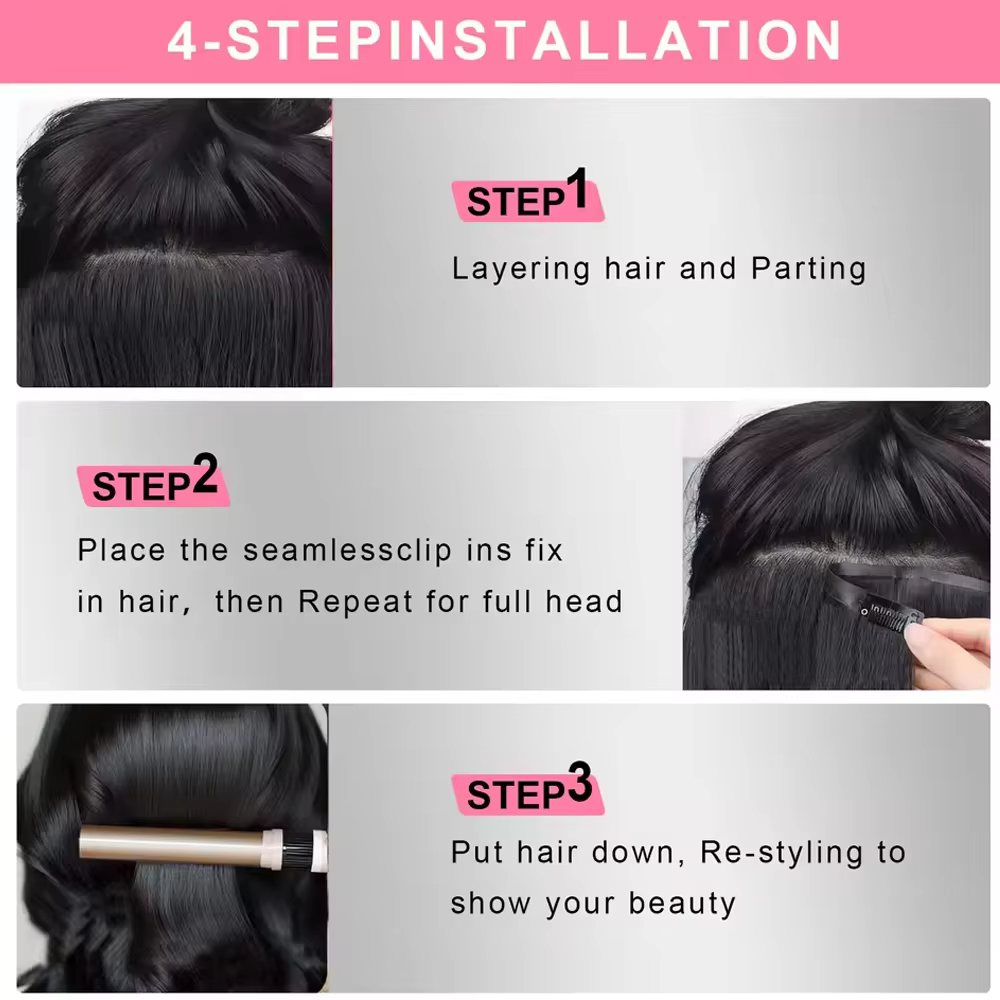Extensions de cheveux naturels noirs lisses à clips