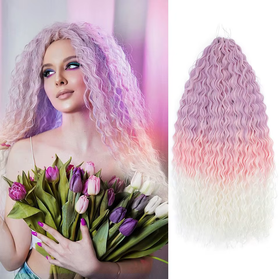 Extension capillaire tressée rose ombré marron gris bleu Ariel Curl Crochet tresses synthétique vague d'eau torsion